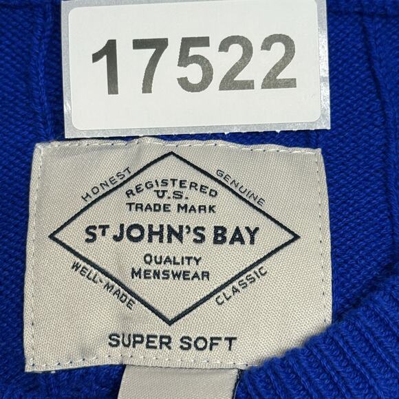 St. John Bay Sweater Mens Small Blue Cable Knit Classic Pullover Super Soft NWT - Picture 11 of 11
